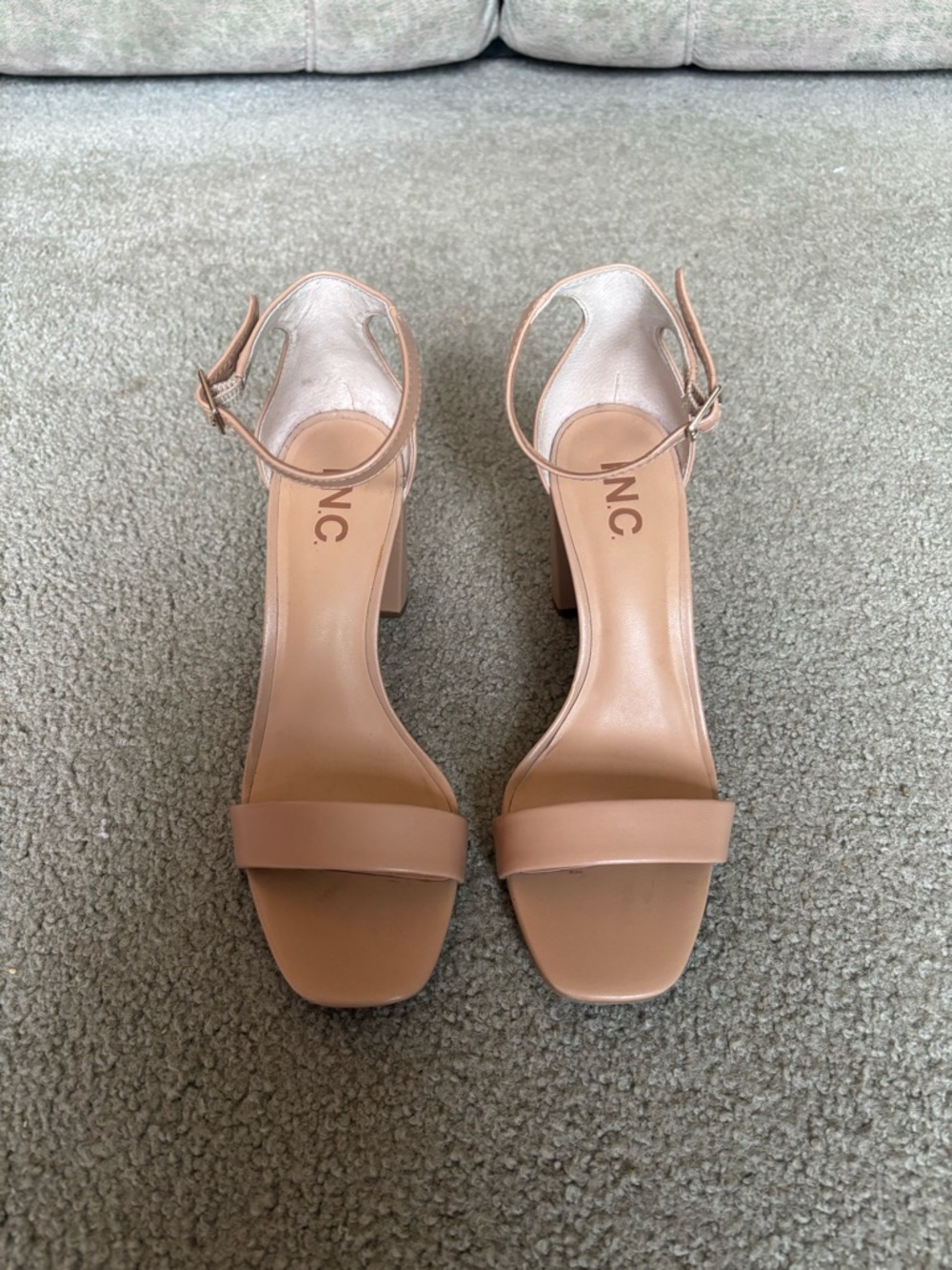 INC International Concepts Blush Nude Ankle-Strap Block Heels